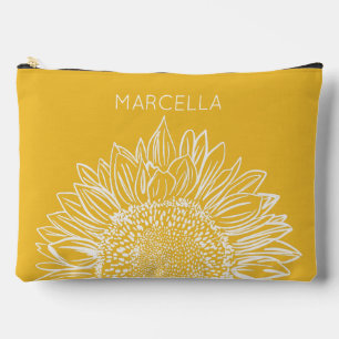 Pochette À Accessoires Sunflower Sketch Nom personnalisé moderne