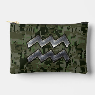 Pochette À Accessoires Symbole Zodiaque Aquarius sur le camouflage numéri