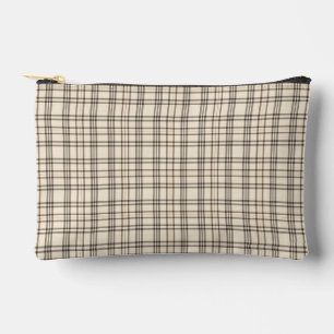 Pochette À Accessoires Tartan fin beige et marron clair neutre