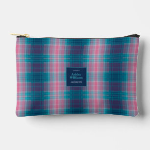 Pochette À Accessoires Tartan Personnalisé Rose Turquoise Bleu