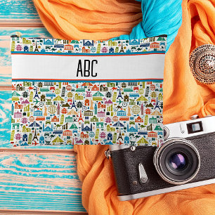 Pochette À Accessoires Thème de monogramme de voyage autour du monde