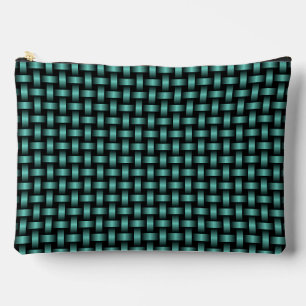Pochette À Accessoires Tissu Tissé Grand Motif Noir Sarcelle