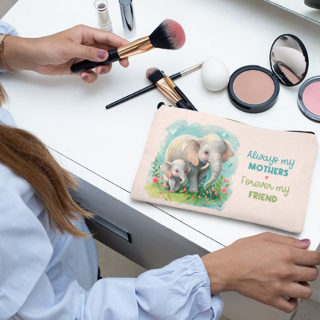 Pochette À Accessoires Toujours ma mère - maman éléphante & bébé rose (Always my Mother - Elephant Mum & Baby Pink Accessory Pouch)