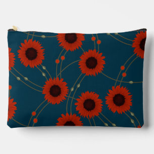Pochette À Accessoires Tournesols rétro floraux rouges Art Nouveau aléato