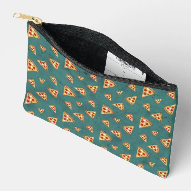 Pochette À Accessoires tranches de pizza cool vintage motif vert turquois (Ouvrir)