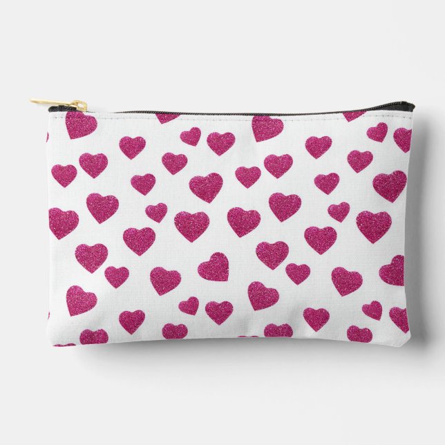 Pochette À Accessoires Trendy Valentine Pink Glitter Hearts on White (Recto)