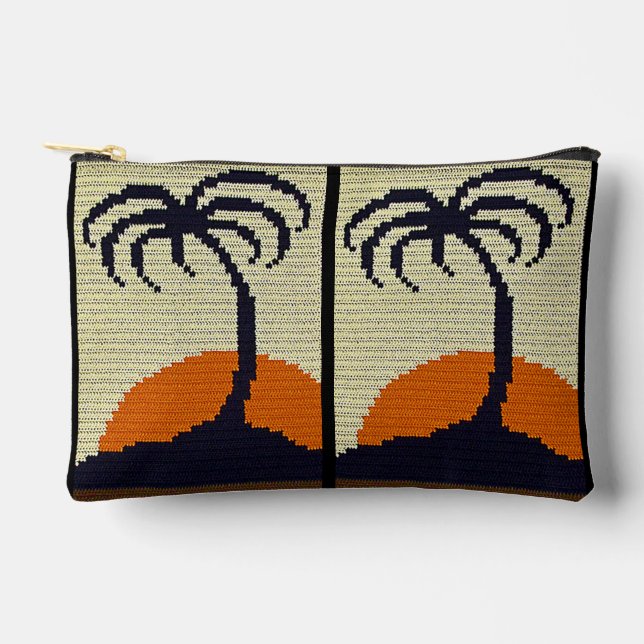 Pochette À Accessoires Tropical Palm Tree Sunset Artisan Crochet Imprimer (Recto)