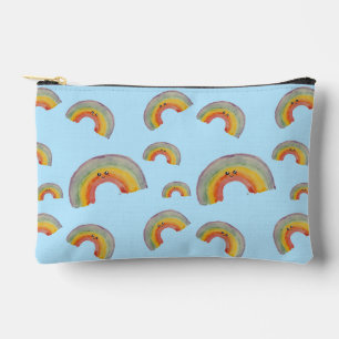 Pochette À Accessoires Trousse pastel bleu motif arc-en-ciel aquarelle