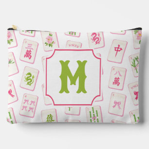 Pochette À Accessoires Tuiles de Mahjong à l'aquarelle avec ruban rose et