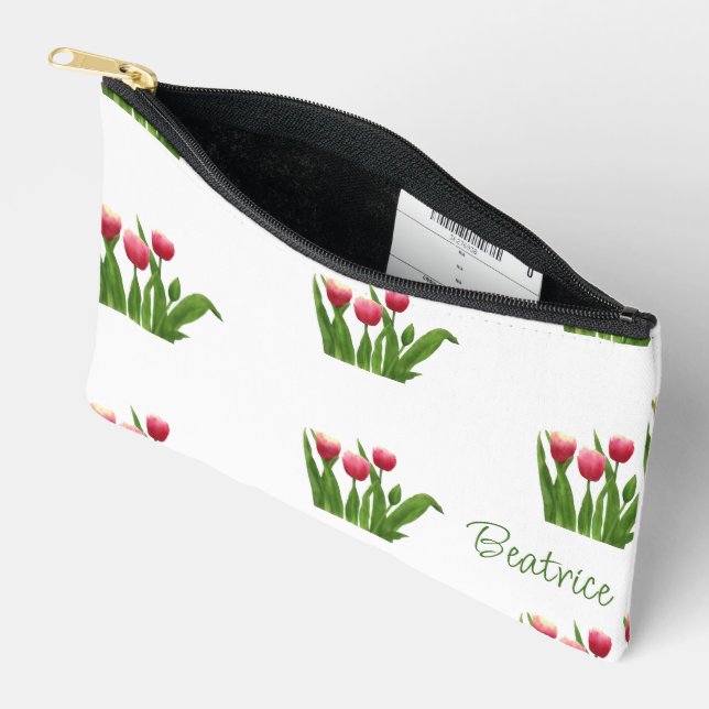 Pochette À Accessoires Tulipes rouges avec verdure (Ouvrir)