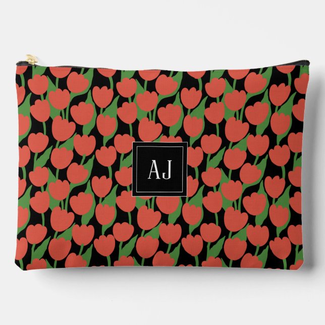Pochette À Accessoires Tulipes rouges rétro, personnalisée (Recto)
