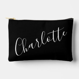 Pochette À Accessoires Typographie Chic Script Nom Personnalisé Noir