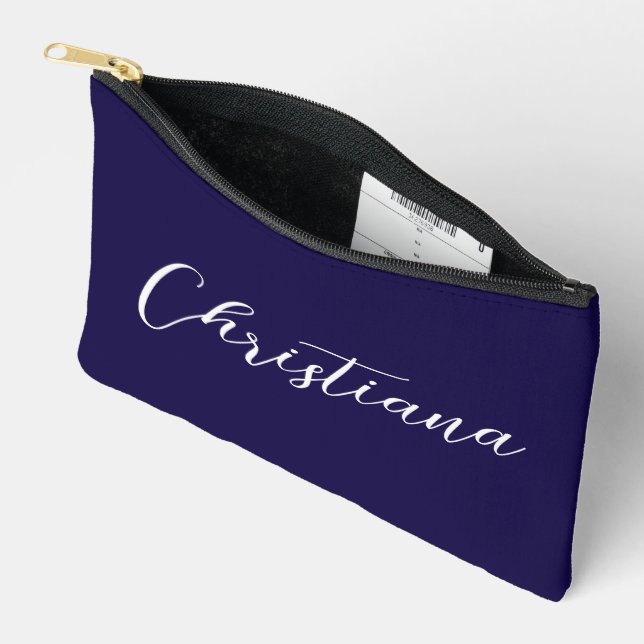 Pochette À Accessoires Typographie de script élégante personnalisée Marin (Ouvrir)