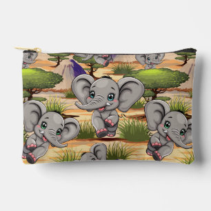 Pochette À Accessoires Un bébé éléphant qui sonne heureux dans la savane 