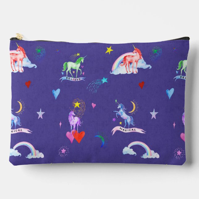 Pochette À Accessoires Unicornes de grande aquarelle (Recto)