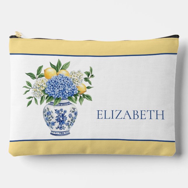 Pochette À Accessoires Vase Chinoiserie Bleu et Blanc avec hydrangées (Recto)