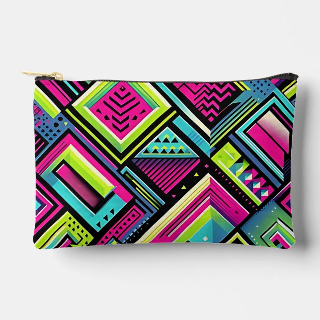 Pochette À Accessoires Vibes rétro géométriques néons (Recto)