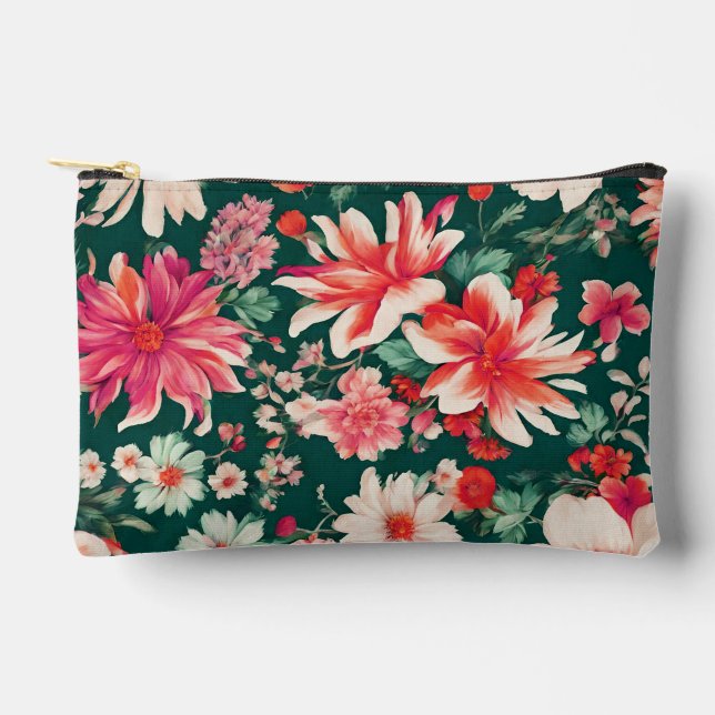 Pochette À Accessoires Vibrant rose-rouge et Fleurs blanches délicates (Recto)