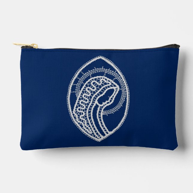 Pochette À Accessoires Vierge Marie, dentelle blanche, bleu marine (Recto)