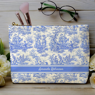 Pochette À Accessoires Vintage bleu toile de jouy imprimé