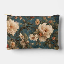 Vintage Exquis Blanc et Fleurs Rouges Corail Luxur