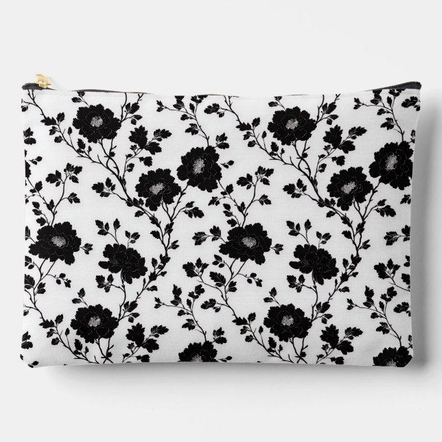 Pochette À Accessoires Vintage Monochrome Black Flower Toile Nature (Recto)