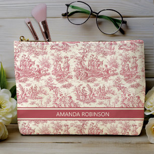 Pochette À Accessoires Vintage rouge toile de jouy imprimé