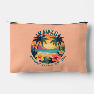 Pochette À Accessoires Voyage familial personnalisé rétro Hawaï vacances