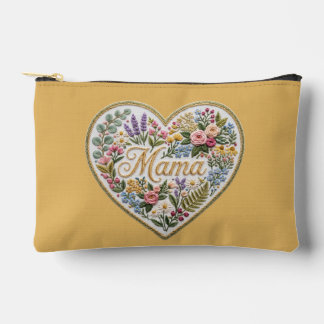 Pochette À Accessoires Yellow Floral Faux Embroidery Heart Mama