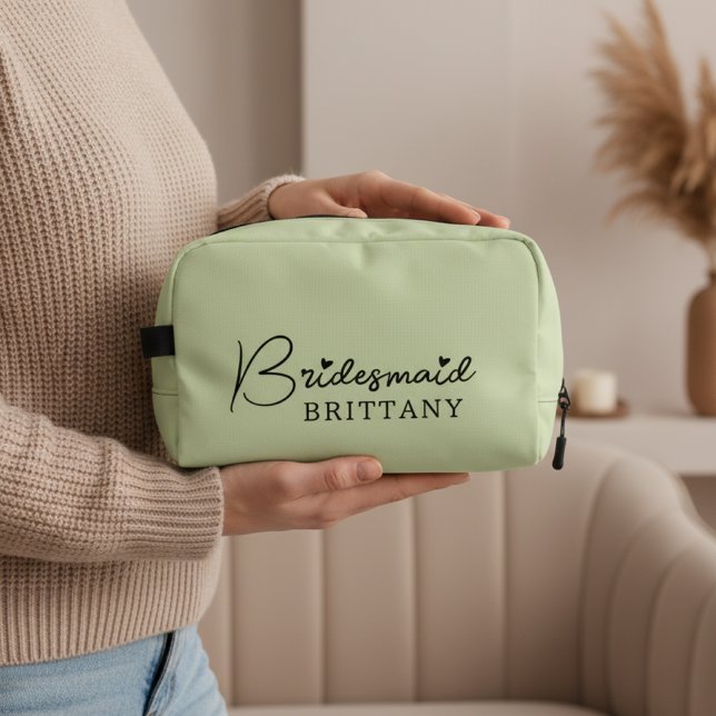 Pochette de Maquillage Vert Clair Personnalisée po (Personalized Light Green Cosmetic Bag for Bridesmaid proposal gift,  Minimalist Bag for Bridesmaids,)