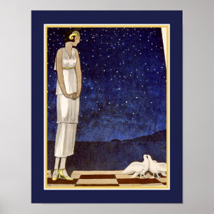 Pochoir Art Déco des années 1920 "Deux colombes"