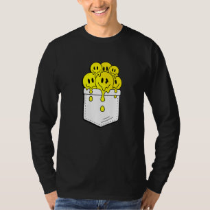 Pocket gelbes Lächeln Gesichter Melting glückliche T-Shirt
