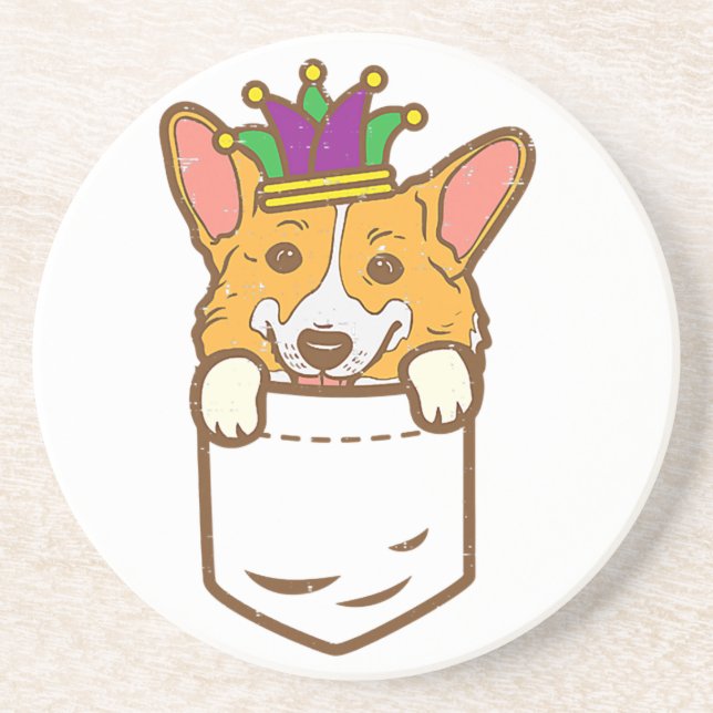 Pocket Jester Welsh Corgi Mardi Gras Dog Lover Own Getränkeuntersetzer (Vorne)