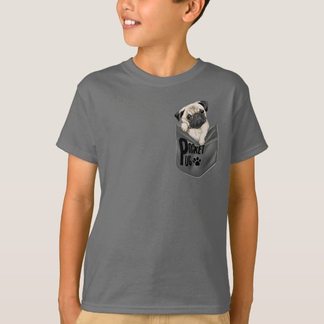 Pocket Mops Kinder Grau T-Shirt (Vorderseite)