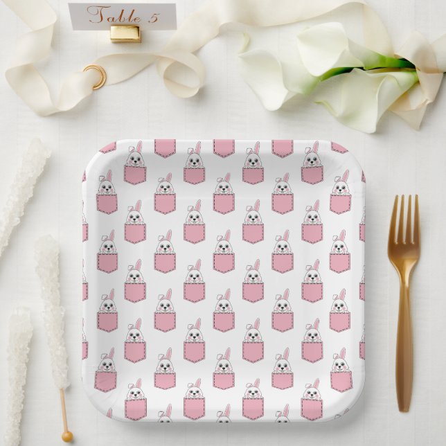 Pocket Pet Bunny Pattern Pappteller (Hochzeit)