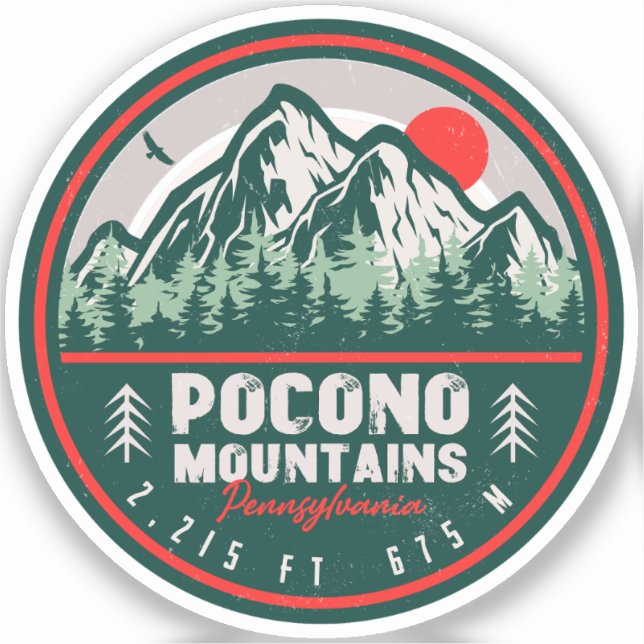 Pocono Berge PA Retro Sunset Souvenirs Aufkleber (Vorderseite)