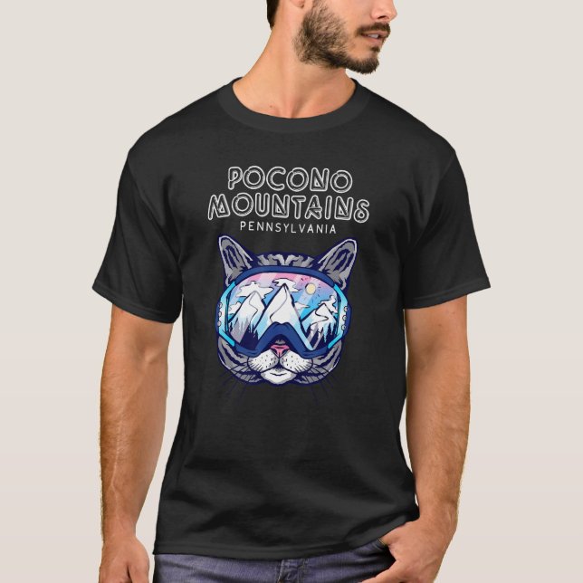 Pocono Berge Pennsylvania Katze Skibrille T-Shirt (Vorderseite)