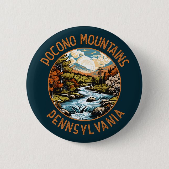 Pocono Berge Pennsylvania Sunset Retro Kunst, Dich Button (Vorderseite)