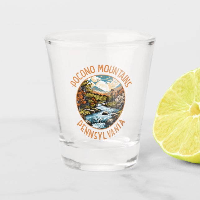 Pocono Berge Pennsylvania Sunset Retro Kunst, Dich Schnapsglas (Vorderseite)