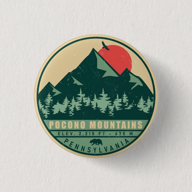 Pocono Berge Pennsylvania Wandern Sonnenuntergang Button (Vorderseite)