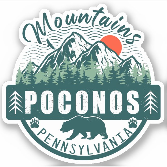 Pocono Mountains Pennsylvania - Retro Souvenirs Aufkleber (Vorderseite)