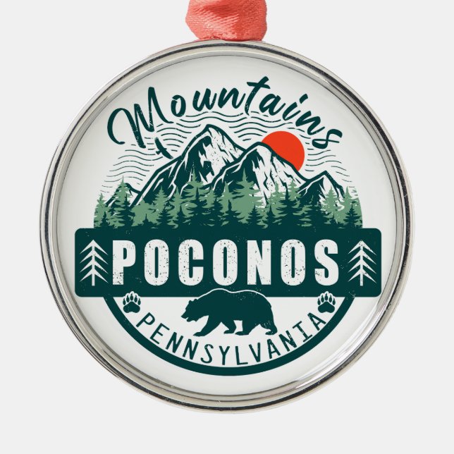 Poconos Berge Pennsylvania Bär Wandern Sonnenunter Ornament Aus Metall (Vorne)