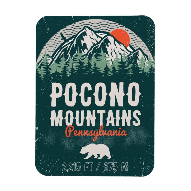 Poconos Pennsylvania PA Berggeschenk Retro Magnet (Vertikal)