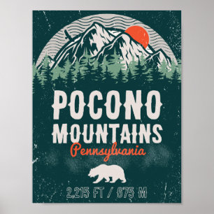 Poconos Pennsylvania PA Berggeschenk Retro Poster