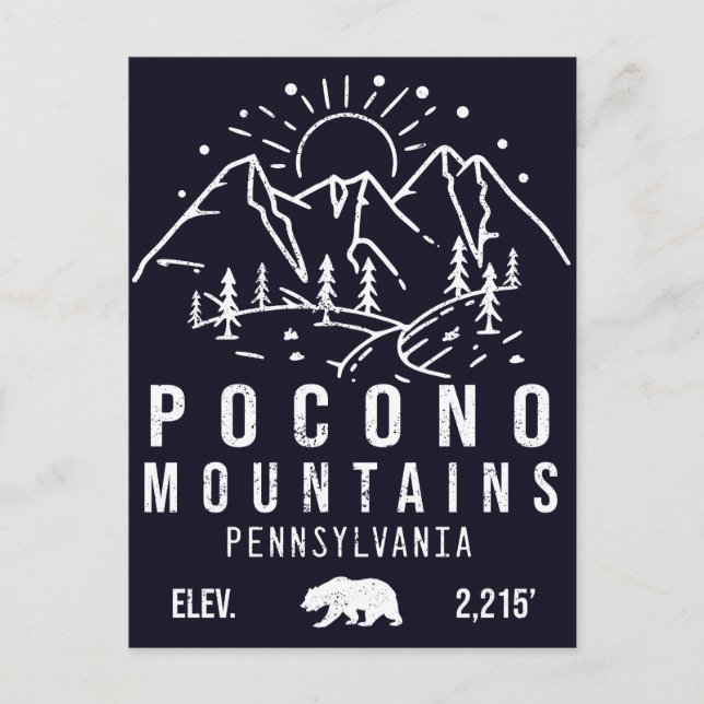 Poconos Retro Pennsylvania Berge Minimalistisch Postkarte (Vorderseite)