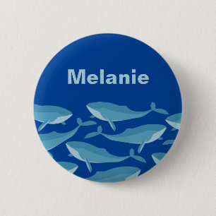 Pod of Whales Schwimmen Dunkelblau Personalisiert Button