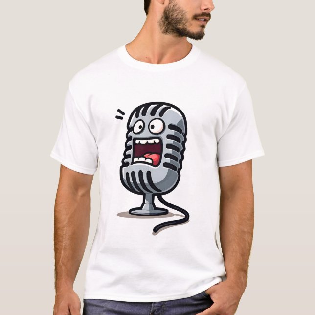Podcast-Logo mit Cartoon-Mikrofon T-Shirt (Vorderseite)
