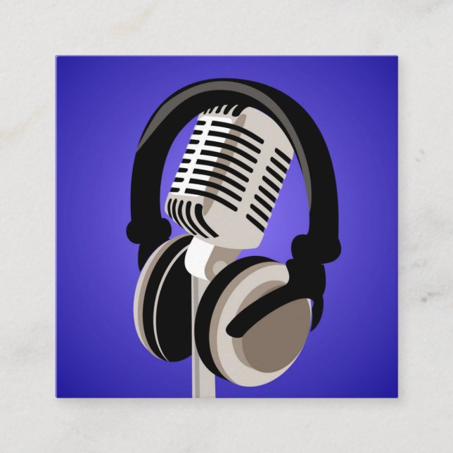 Podcast Mikrofon Kopfhörer blau Quadratische Visitenkarte (Vorderseite)
