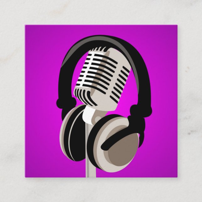 Podcast Mikrofon Kopfhörer Lila Quadratische Visitenkarte (Vorderseite)