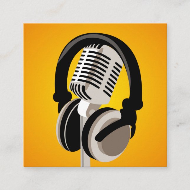 Podcast Mikrofon Kopfhörer Orange Quadratische Visitenkarte (Vorderseite)